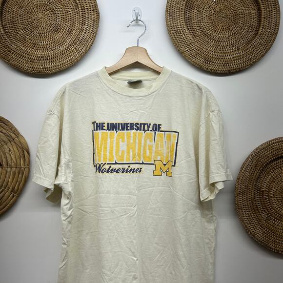 Vintage University of Michigan Wolverines Graphic Tee T-Shirt XL Worn In White - Picture 4 of 8